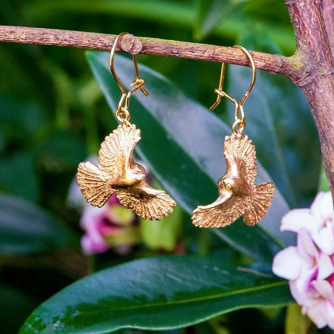 Piwakawaka Fantail earrings Gold Plated - Gilded Kea Jewellery