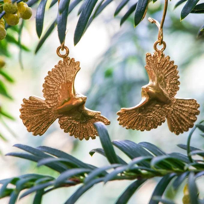 Piwakawaka Fantail earrings Gold Plated - Gilded Kea Jewellery