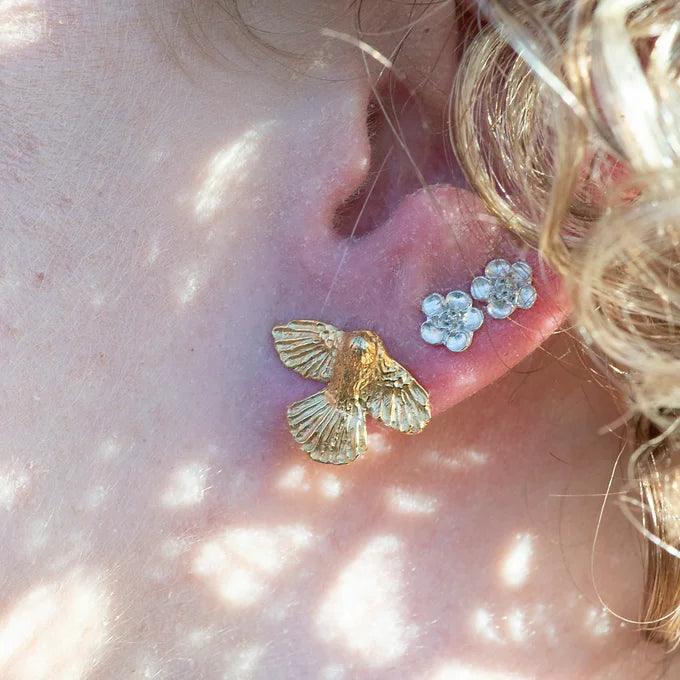 Piwakawaka / Fantail Studs Gold Plated - Gilded Kea Jewellery