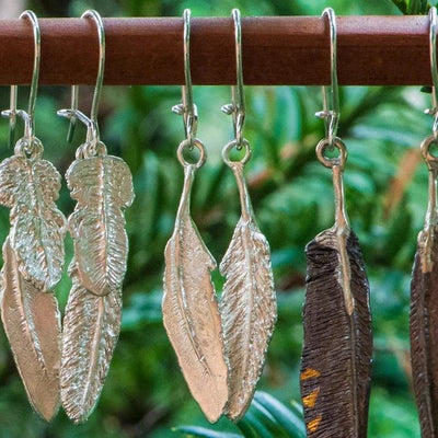 Kakapo Feather Earrings - Large - Gilded Kea Jewellery