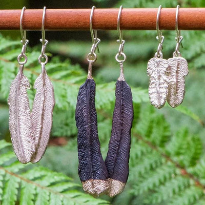Huia Feather Earrings - Small - Gilded Kea Jewellery 