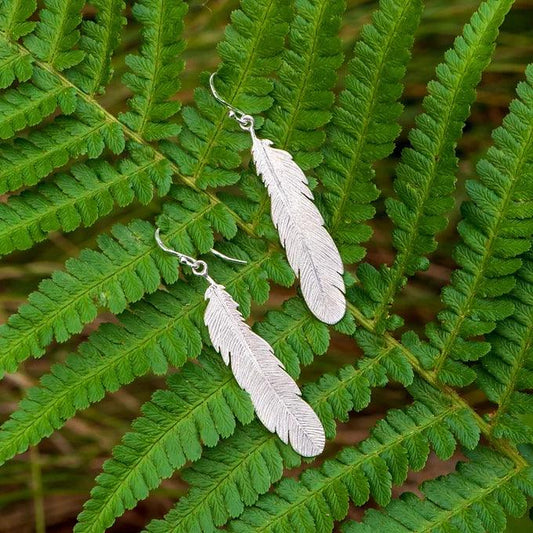 Feather Earrings - Silver - Gilded Kea Jewellery 
