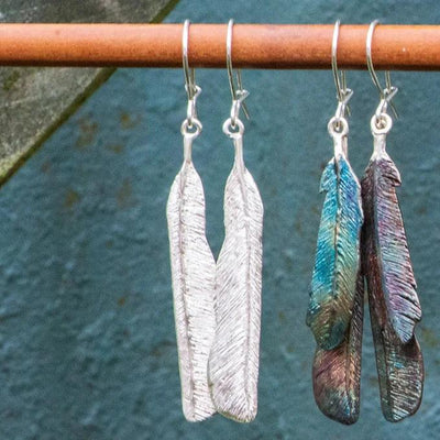 Large Tui Feather Earrings - Gilded Kea Jewellery 
