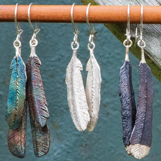 Small Tui Feather Earrings - Gilded Kea Jewellery 