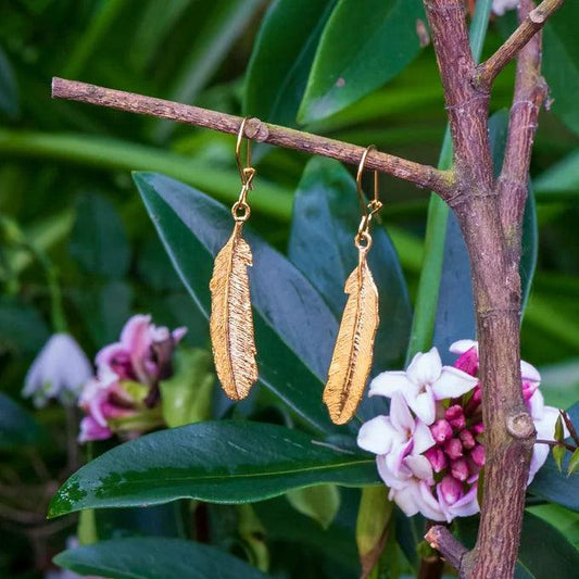 Tui Feather Earrings - Gold Plated - Gilded Kea Jewellery 