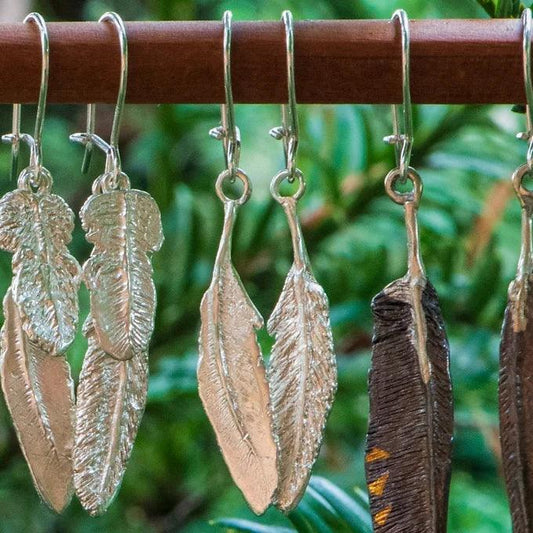Kakapo Feather Earrings - Large - Gilded Kea Jewellery 